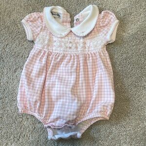 Magnolia baby newborn girl Rose smocked, collared short sleeve bubble